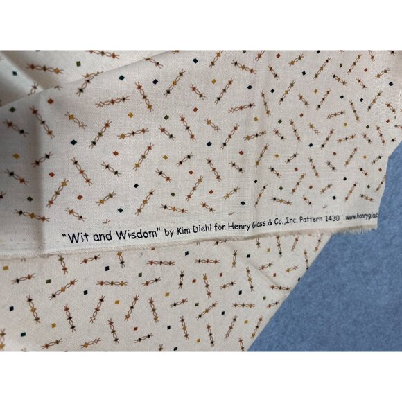 "Wit And Wisdom" Cotton Fabric by Kim Diehl for Henry Glass 18x44" Beige w/ Brow - Picture 3 of 5